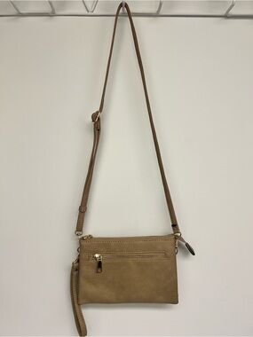 Casual Tan Crossbody Wristlet Bag